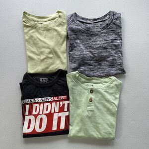 Lot of 4 Boys 5 Short Sleeve Tee Long Sleeve T Shirt Assorted Brands Green Gray
